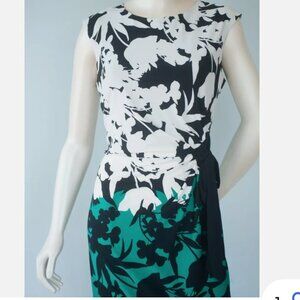 R & K Floral Green Colorblock Sheath Dress